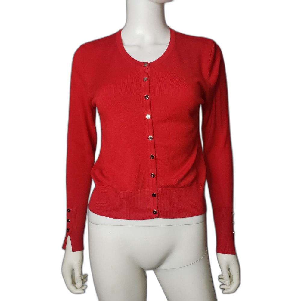 PRIMARK Red Long Sleeve Scoop Neck Button Front Sweater Womens Size Small